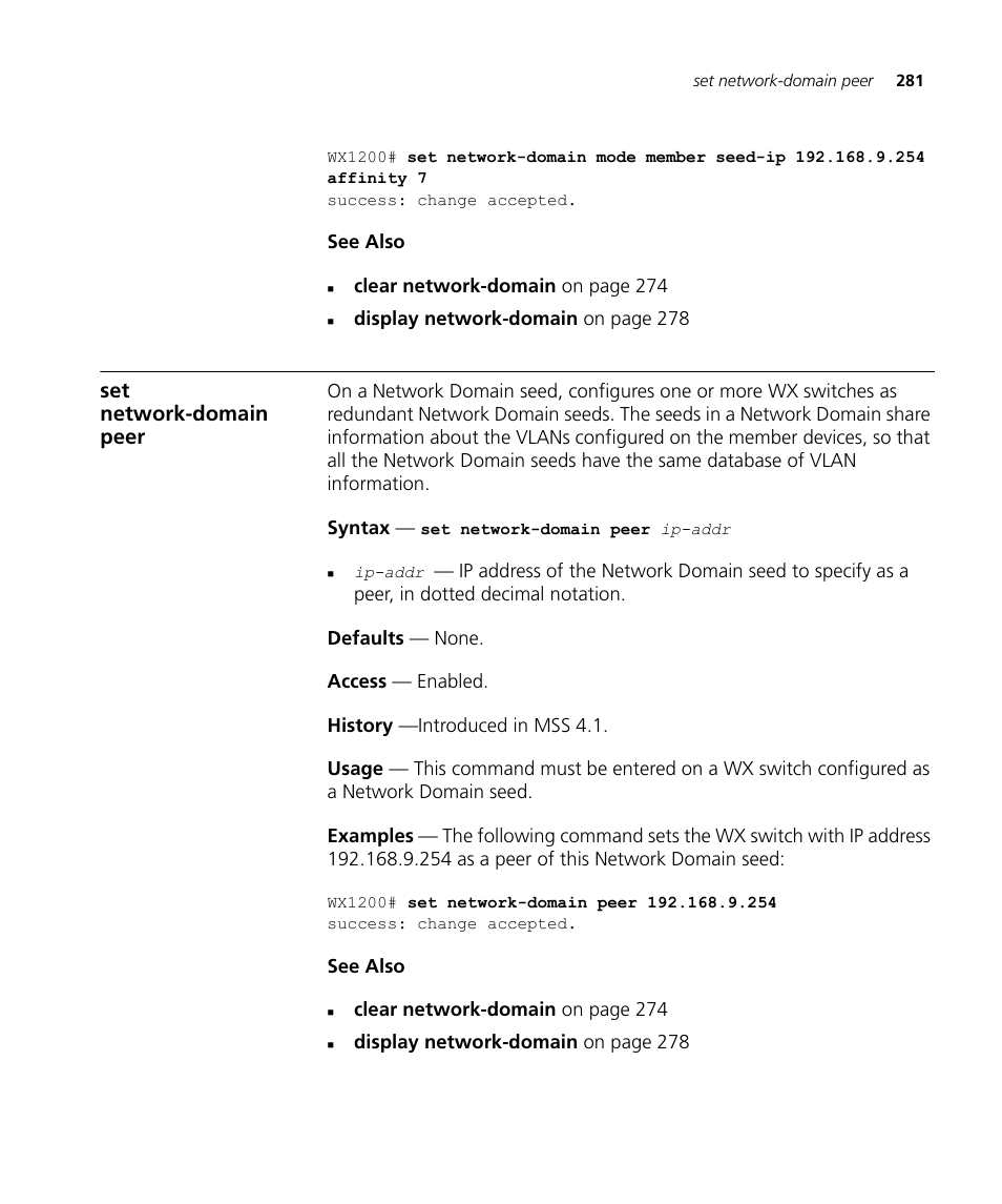 Set network-domain peer | 3Com Wireless LAN WX1200 User Manual | Page 281 / 646