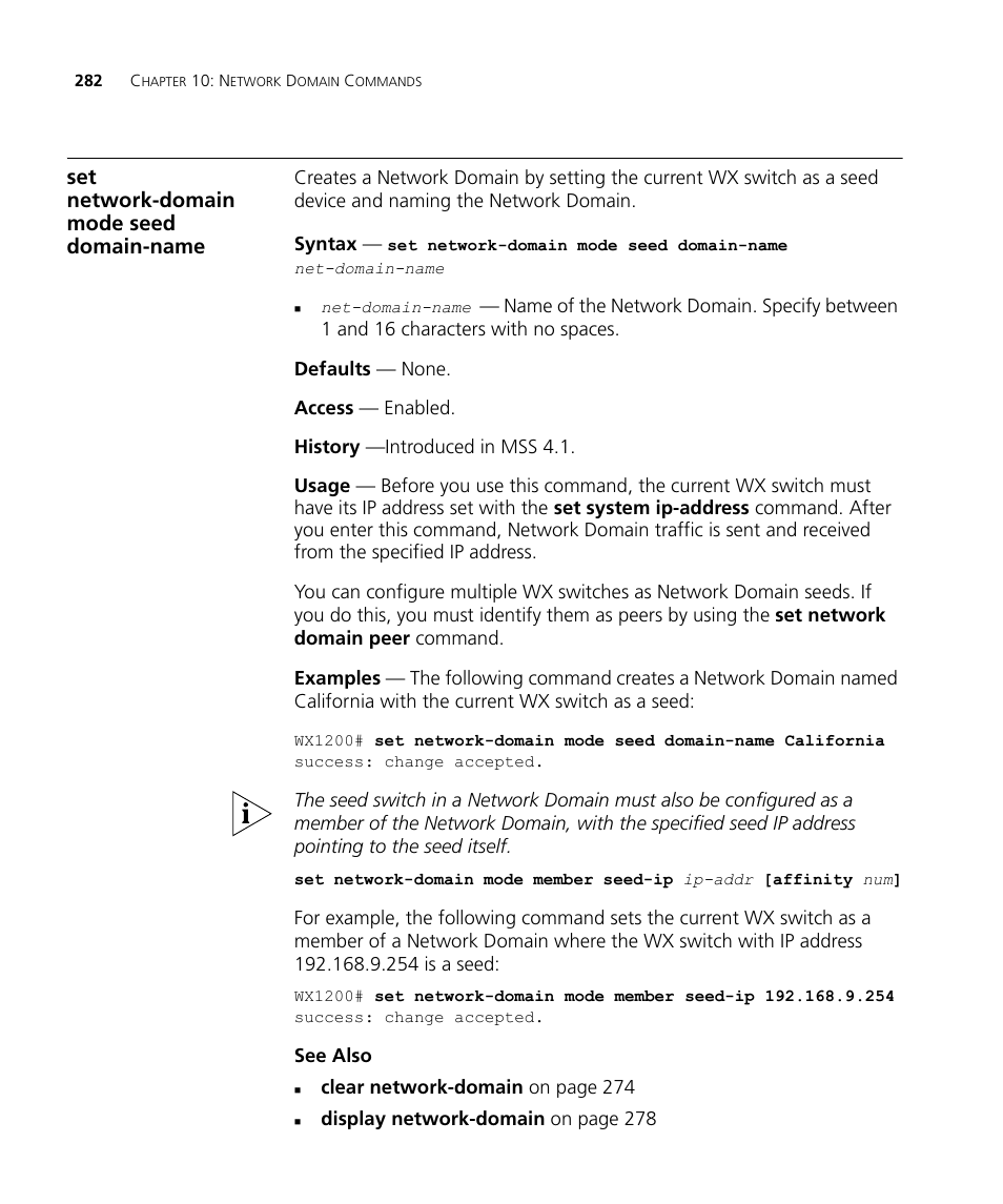 Set network-domain mode seed domain-name | 3Com Wireless LAN WX1200 User Manual | Page 282 / 646
