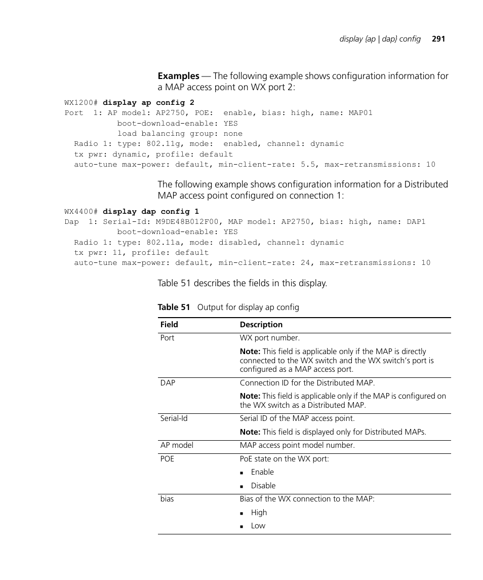 Table 51 descr ibes the fields in this display | 3Com Wireless LAN WX1200 User Manual | Page 291 / 646