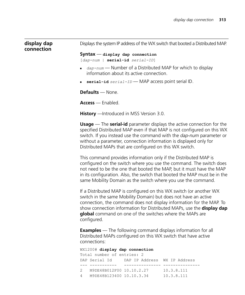 Display dap connection | 3Com Wireless LAN WX1200 User Manual | Page 313 / 646