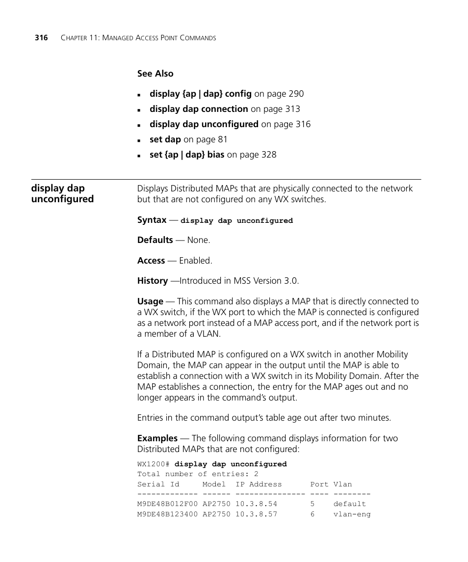 Display dap unconfigured | 3Com Wireless LAN WX1200 User Manual | Page 316 / 646