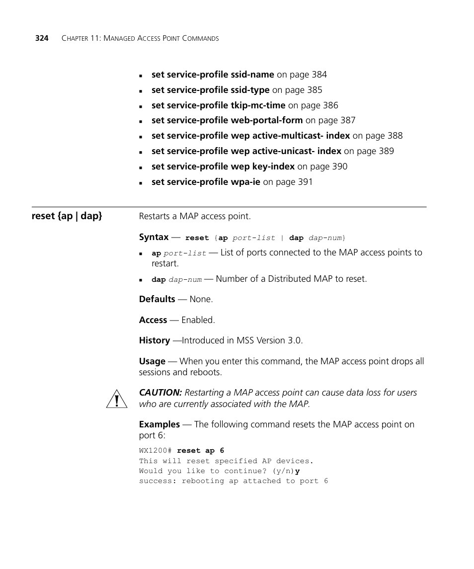 Reset {ap | dap | 3Com Wireless LAN WX1200 User Manual | Page 324 / 646