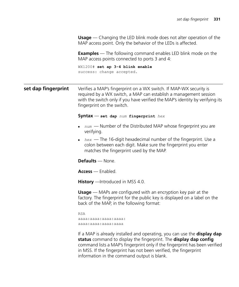 Set dap fingerprint | 3Com Wireless LAN WX1200 User Manual | Page 331 / 646