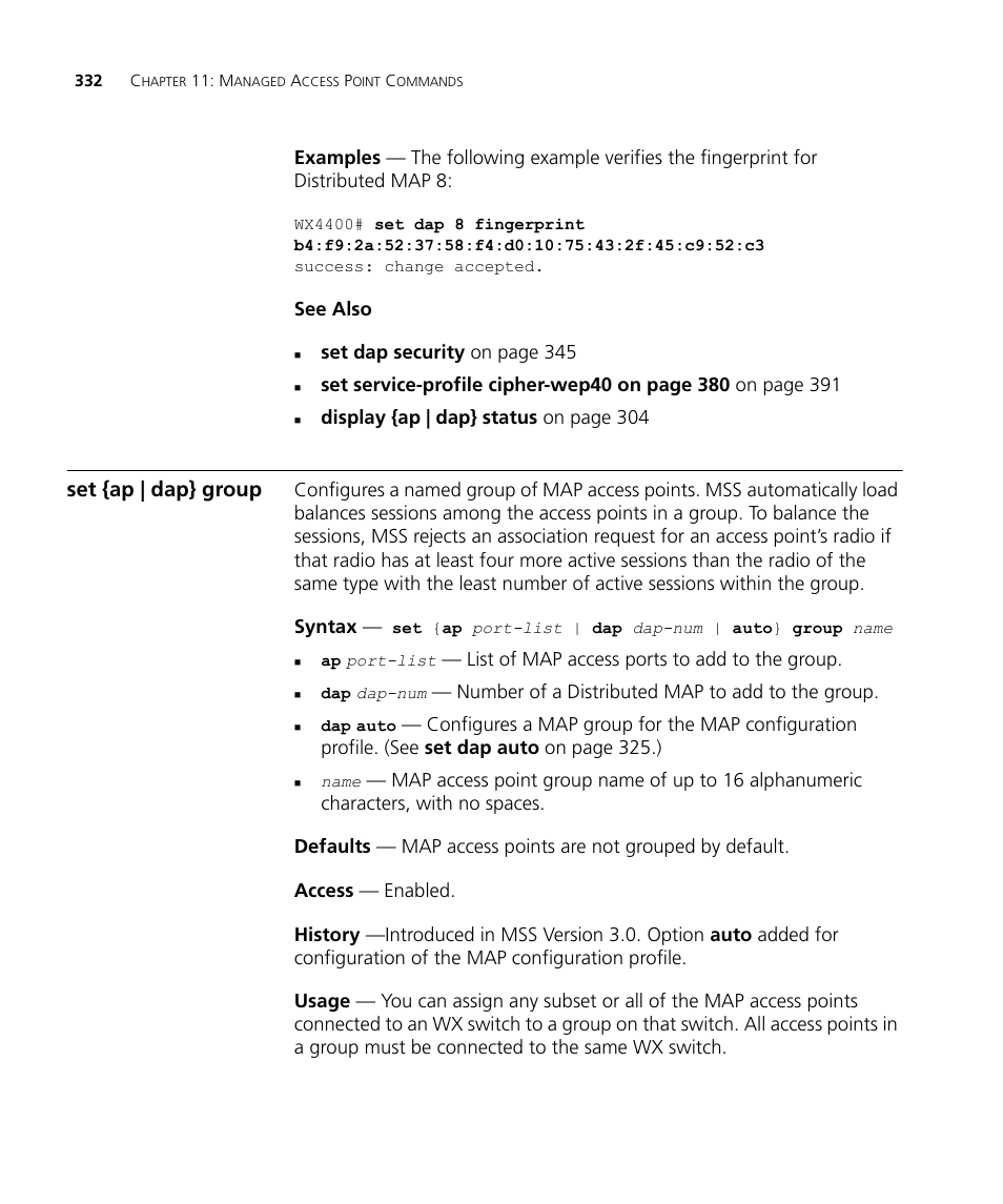 Set {ap | dap} group | 3Com Wireless LAN WX1200 User Manual | Page 332 / 646