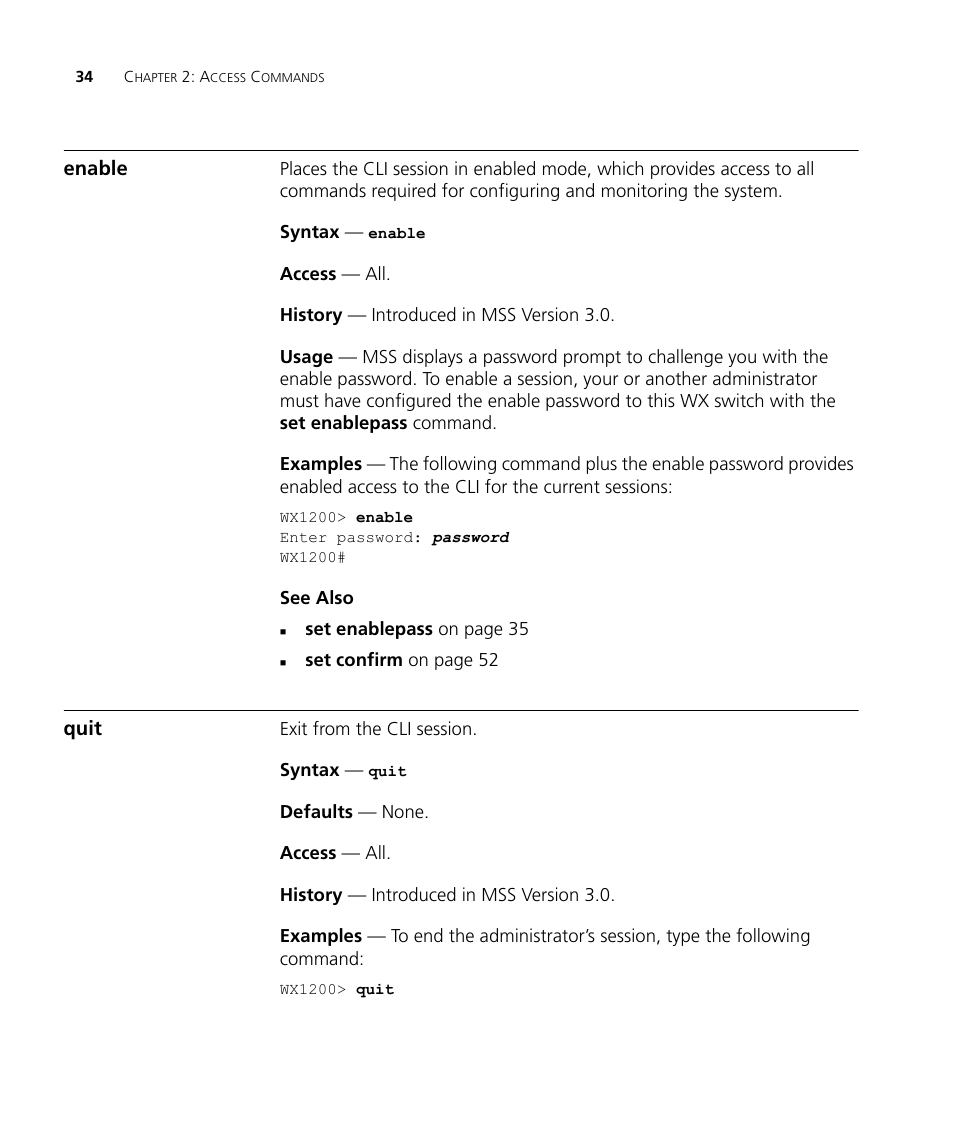 Enable, Quit | 3Com Wireless LAN WX1200 User Manual | Page 34 / 646