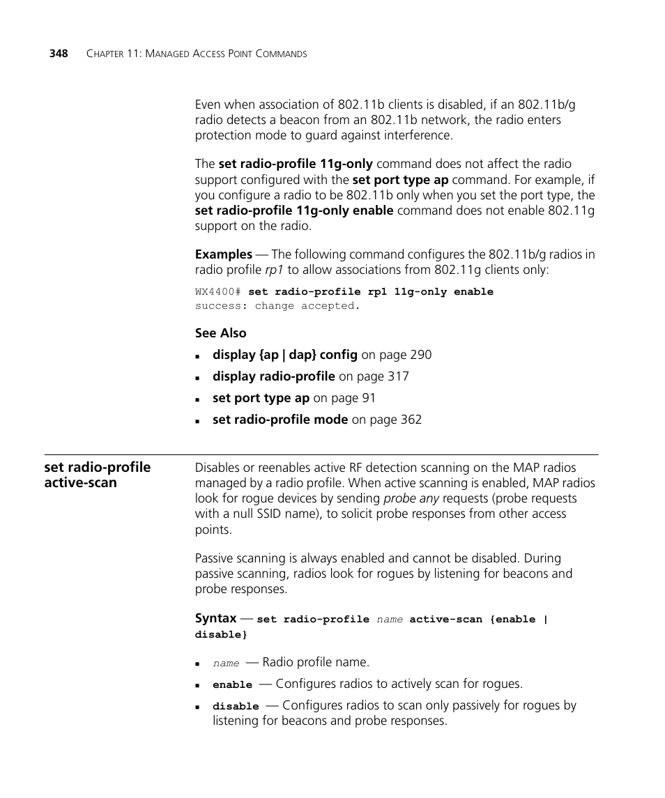 Set radio-profile active-scan | 3Com Wireless LAN WX1200 User Manual | Page 348 / 646