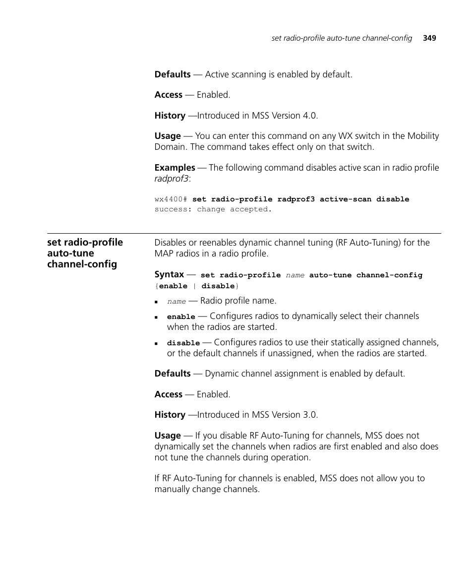 Set radio-profile auto-tune channel-config | 3Com Wireless LAN WX1200 User Manual | Page 349 / 646