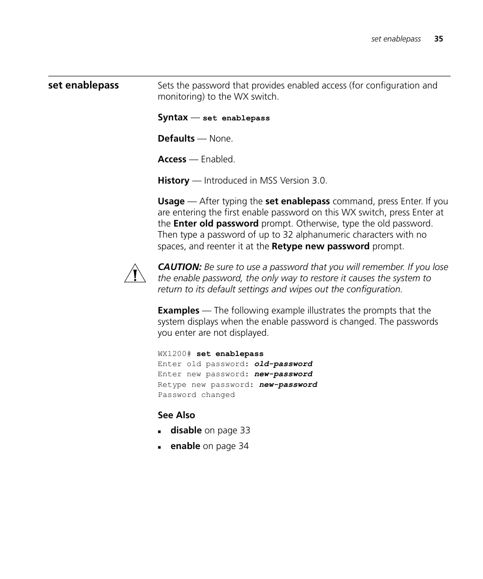 Set enablepass | 3Com Wireless LAN WX1200 User Manual | Page 35 / 646