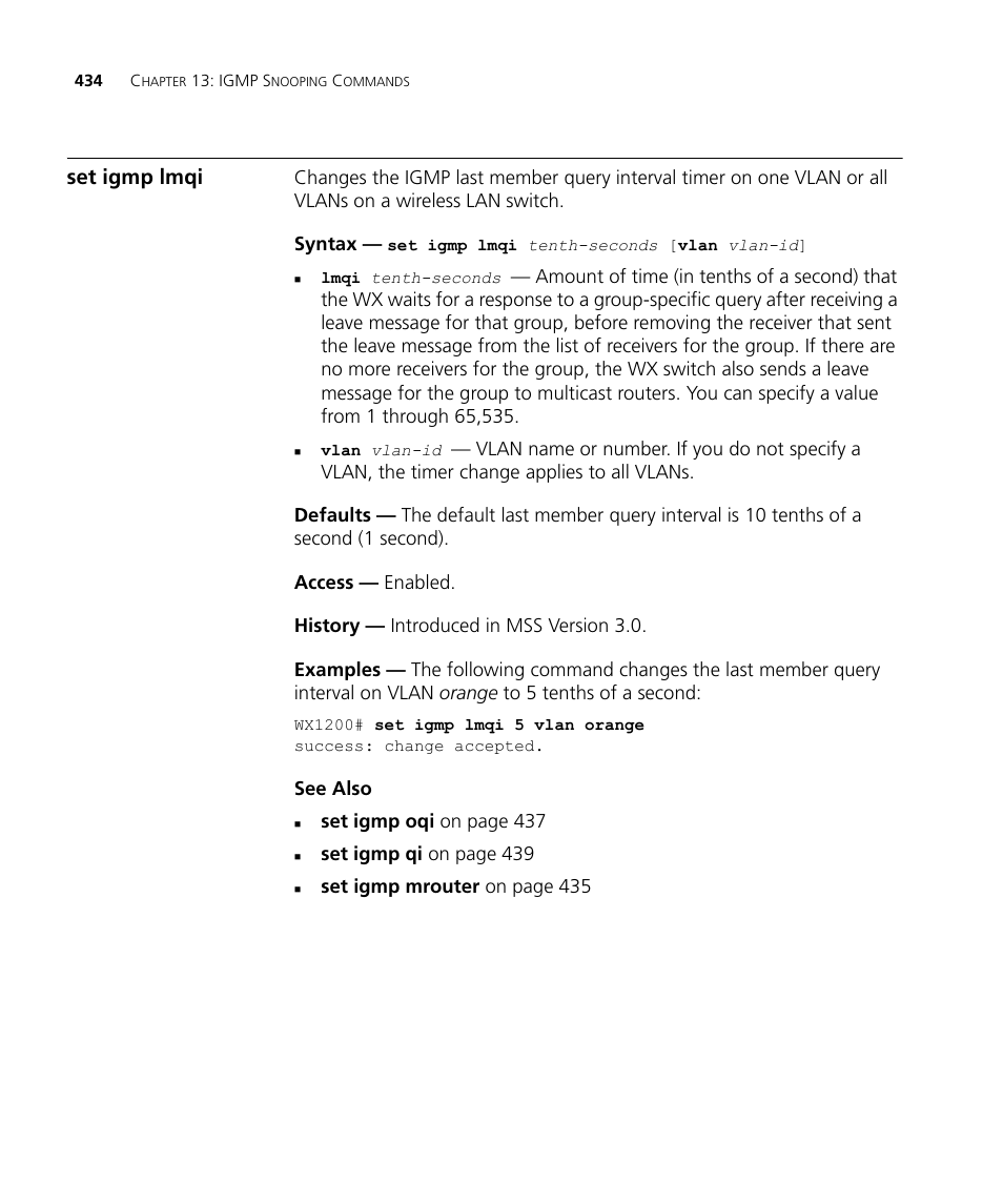 Set igmp lmqi | 3Com Wireless LAN WX1200 User Manual | Page 434 / 646