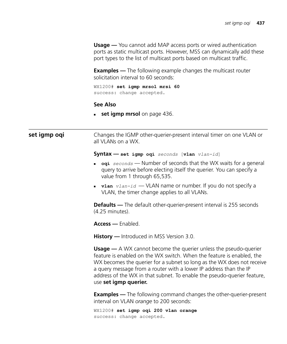 Set igmp oqi | 3Com Wireless LAN WX1200 User Manual | Page 437 / 646