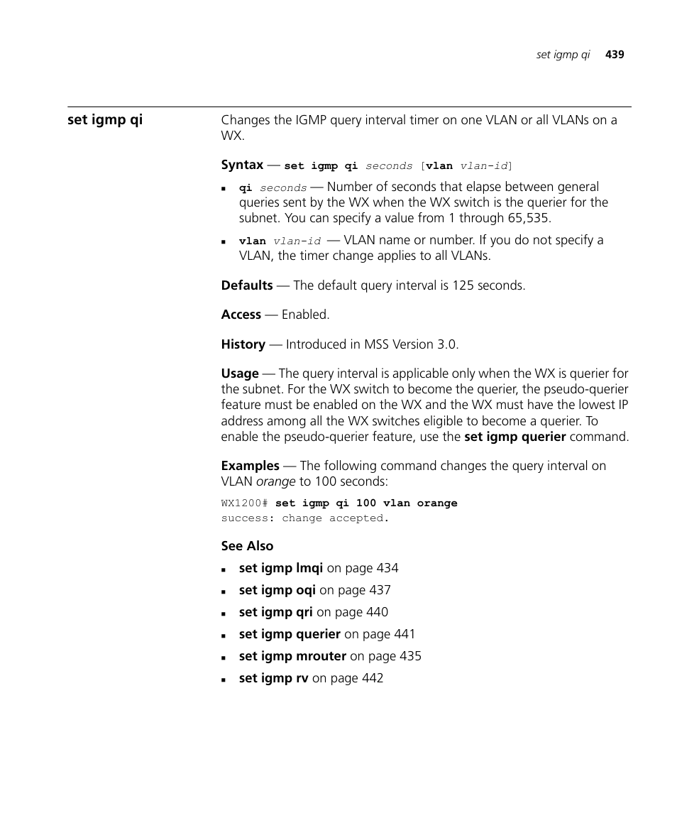 Set igmp qi | 3Com Wireless LAN WX1200 User Manual | Page 439 / 646