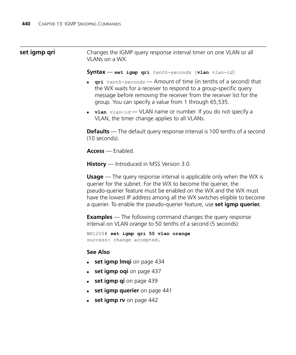 Set igmp qri | 3Com Wireless LAN WX1200 User Manual | Page 440 / 646
