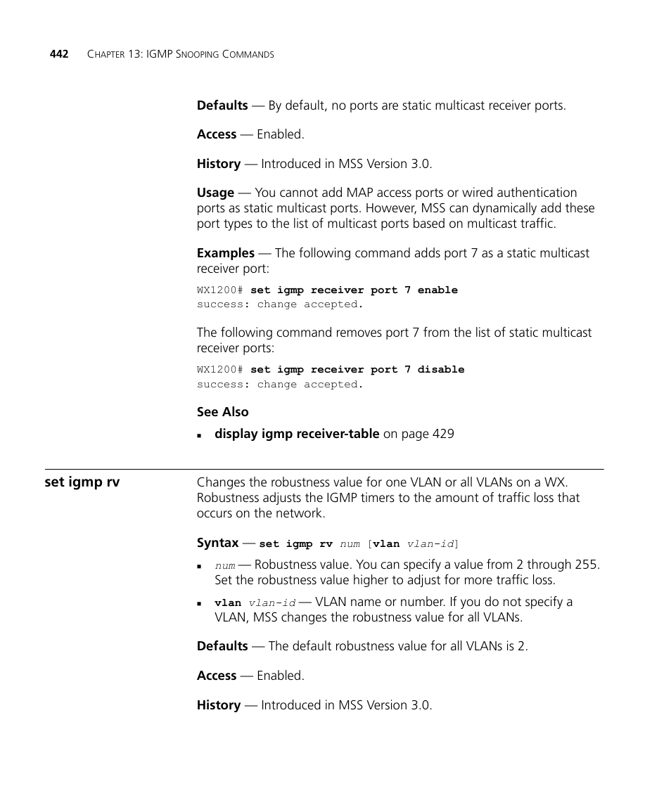 Set igmp rv | 3Com Wireless LAN WX1200 User Manual | Page 442 / 646