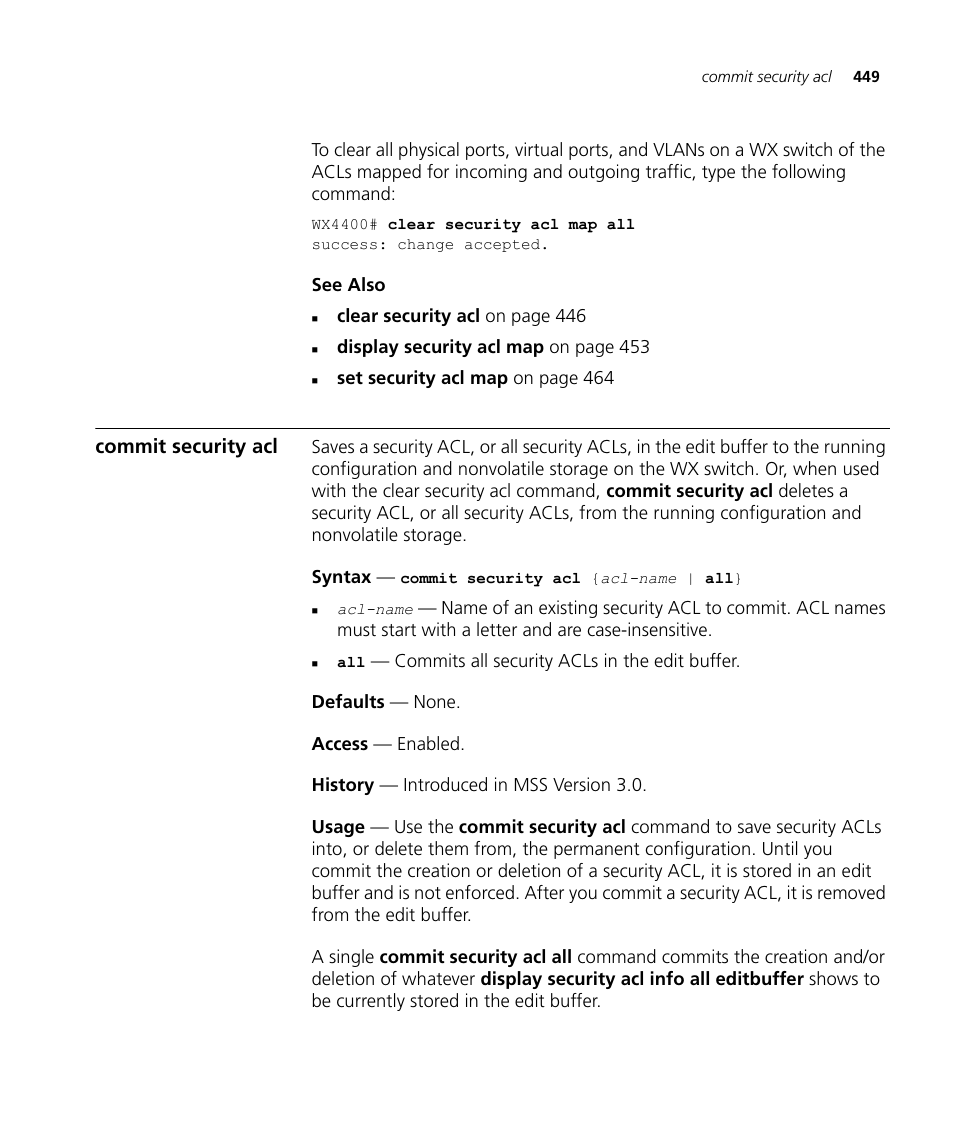 Commit security acl | 3Com Wireless LAN WX1200 User Manual | Page 449 / 646