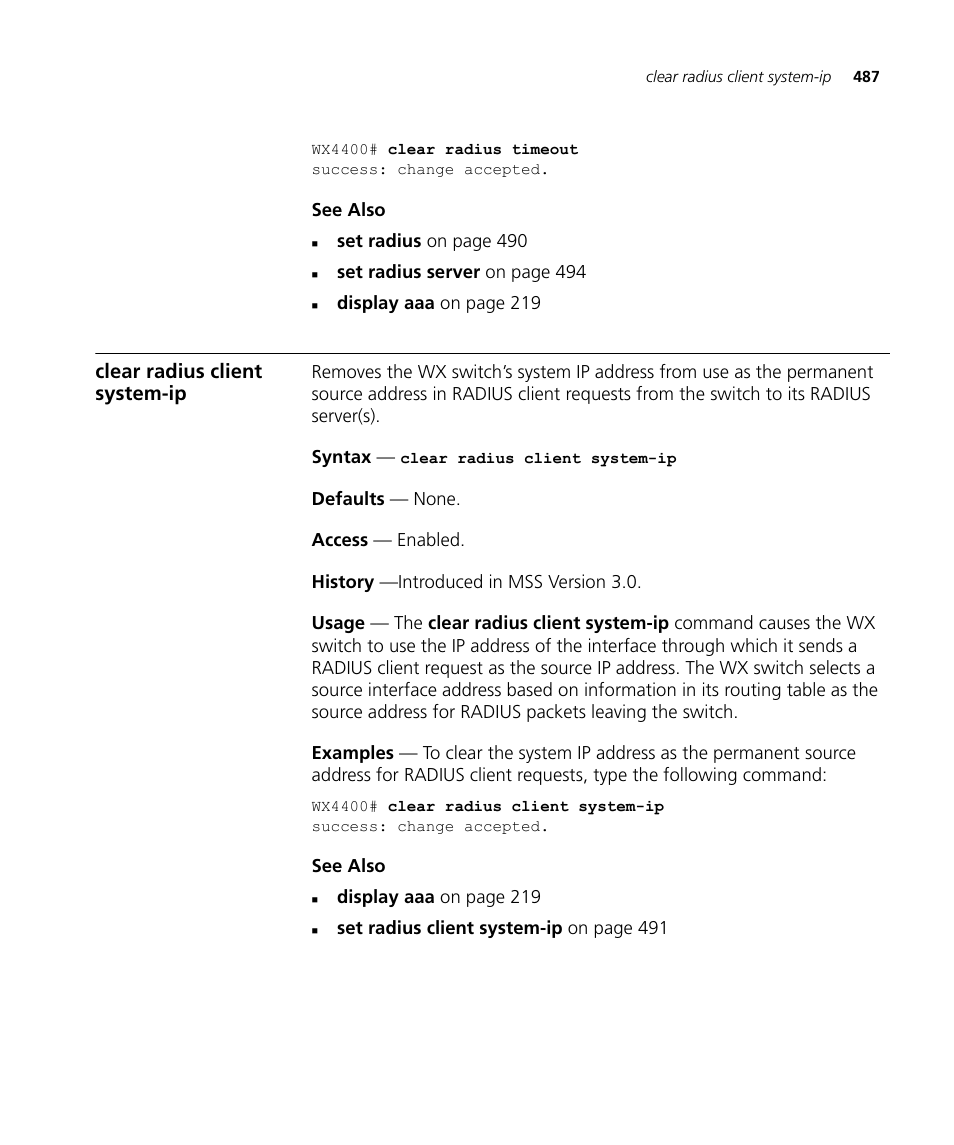 Clear radius client system-ip | 3Com Wireless LAN WX1200 User Manual | Page 487 / 646
