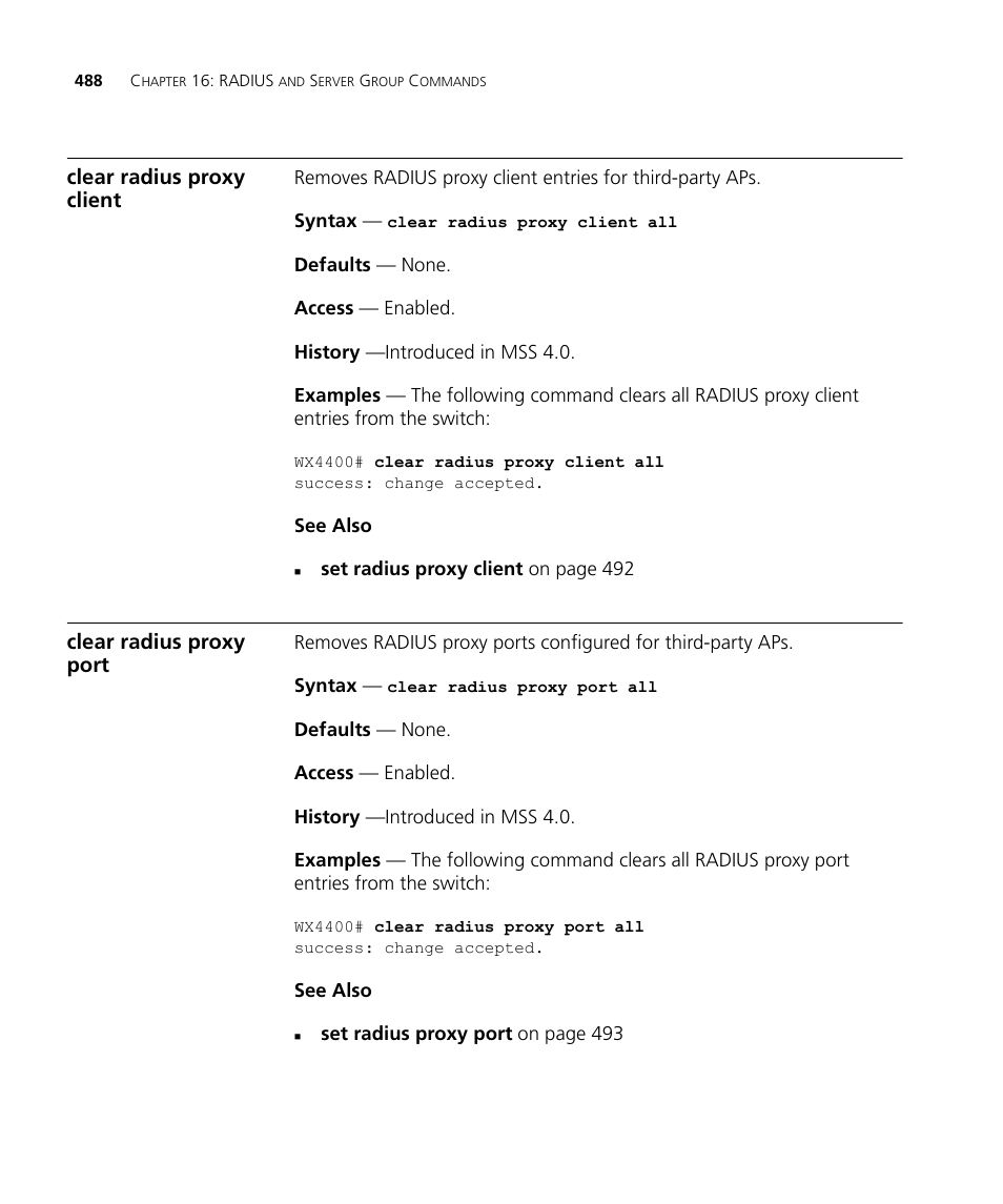 Clear radius proxy client, Clear radius proxy port | 3Com Wireless LAN WX1200 User Manual | Page 488 / 646