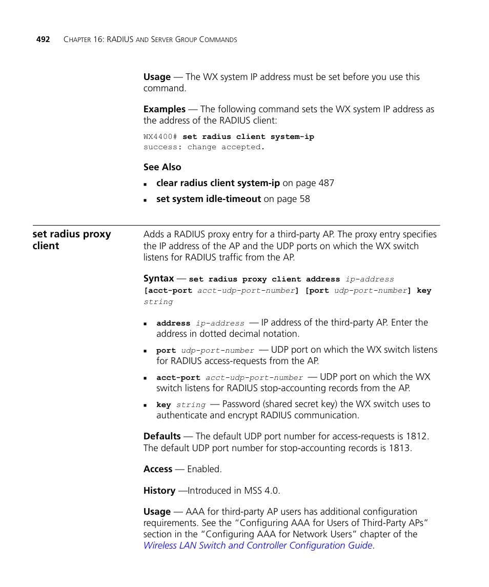 Set radius proxy client | 3Com Wireless LAN WX1200 User Manual | Page 492 / 646