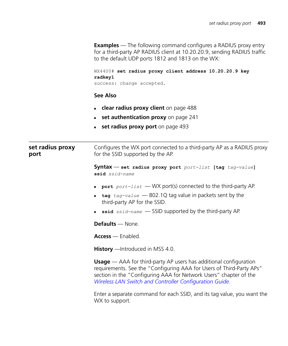 Set radius proxy port | 3Com Wireless LAN WX1200 User Manual | Page 493 / 646