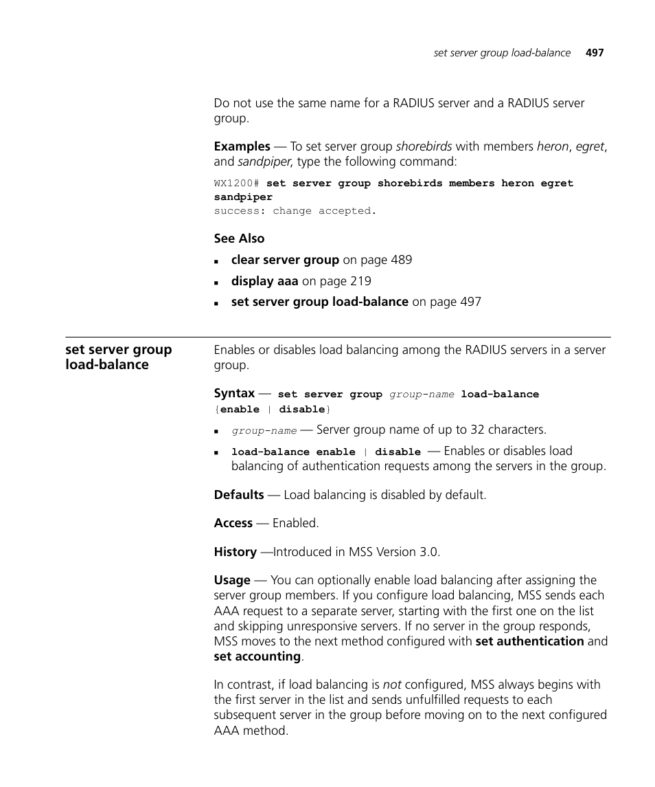 Set server group load-balance | 3Com Wireless LAN WX1200 User Manual | Page 497 / 646