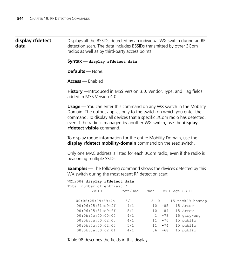 Display rfdetect data | 3Com Wireless LAN WX1200 User Manual | Page 544 / 646