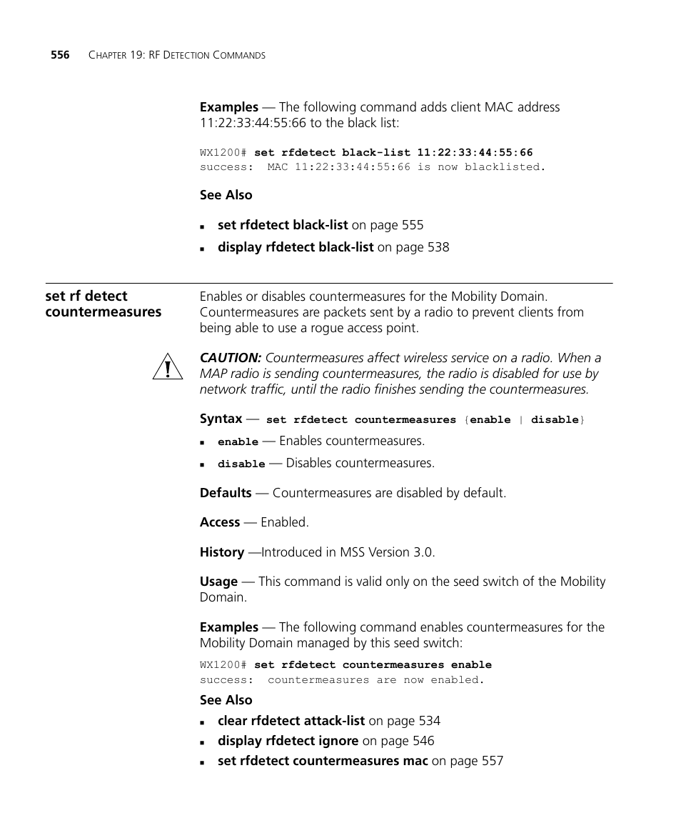 Set rf detect countermeasures | 3Com Wireless LAN WX1200 User Manual | Page 556 / 646