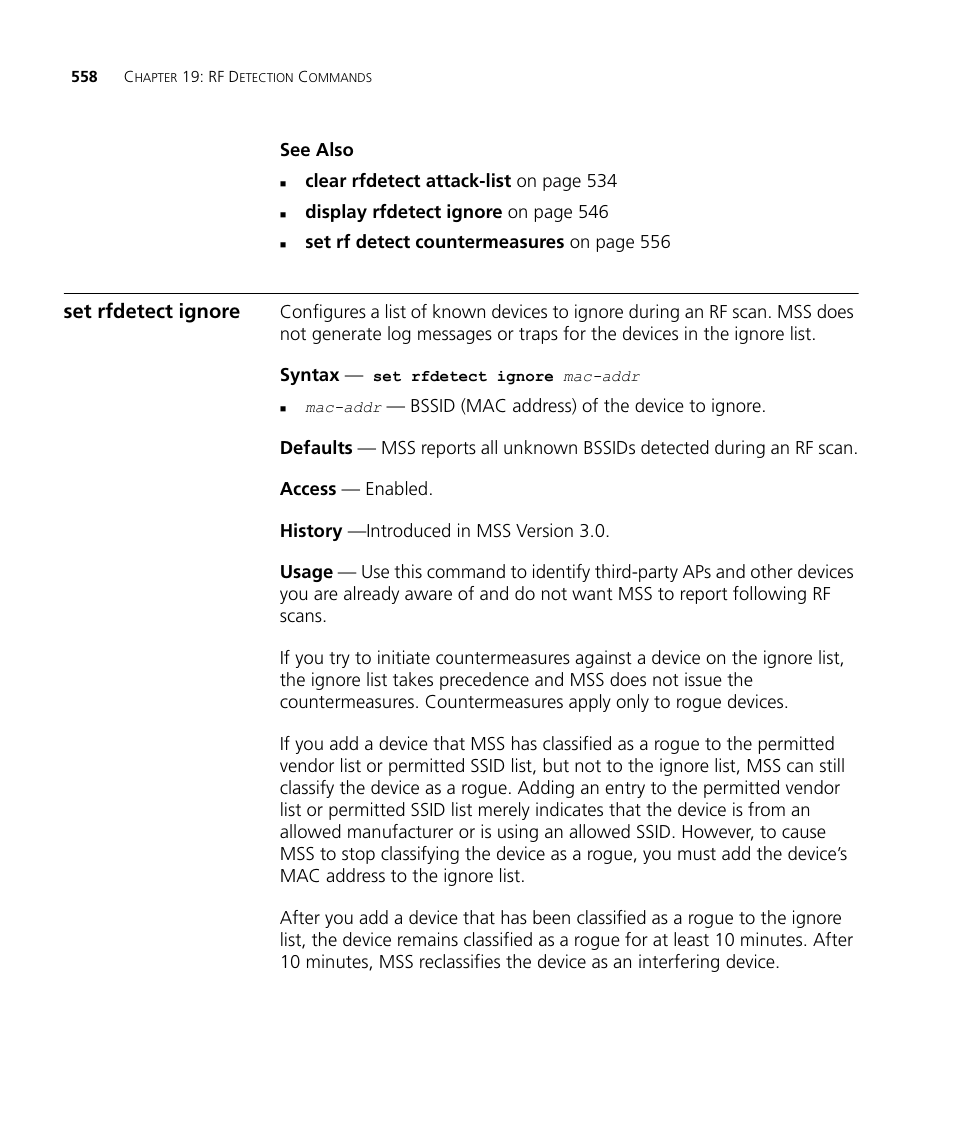 Set rfdetect ignore | 3Com Wireless LAN WX1200 User Manual | Page 558 / 646