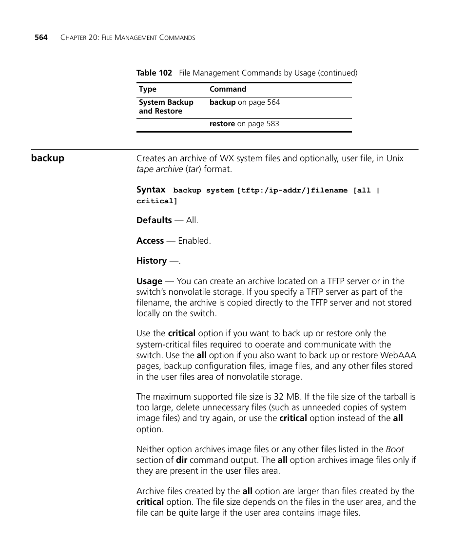 Backup | 3Com Wireless LAN WX1200 User Manual | Page 564 / 646