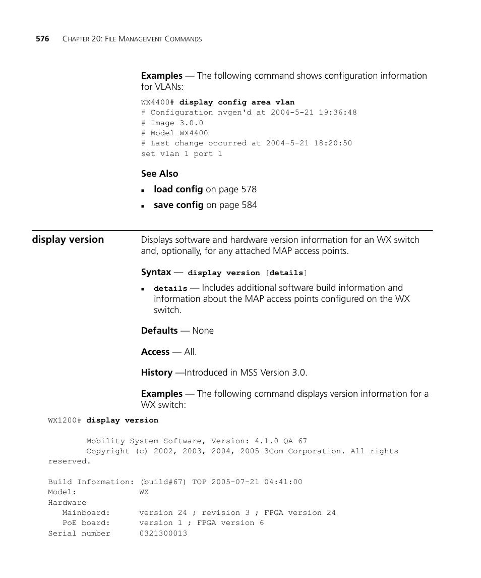 Display version | 3Com Wireless LAN WX1200 User Manual | Page 576 / 646