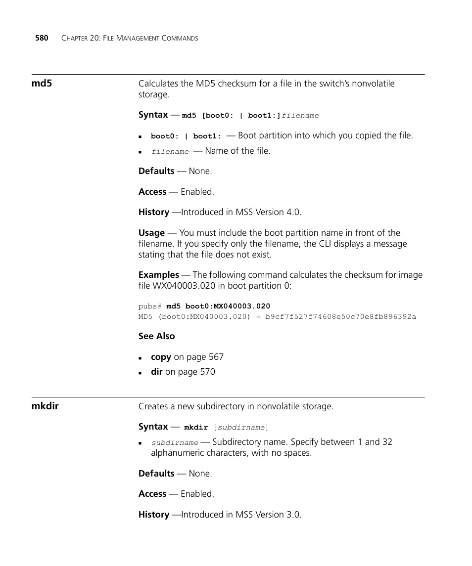 Mkdir | 3Com Wireless LAN WX1200 User Manual | Page 580 / 646