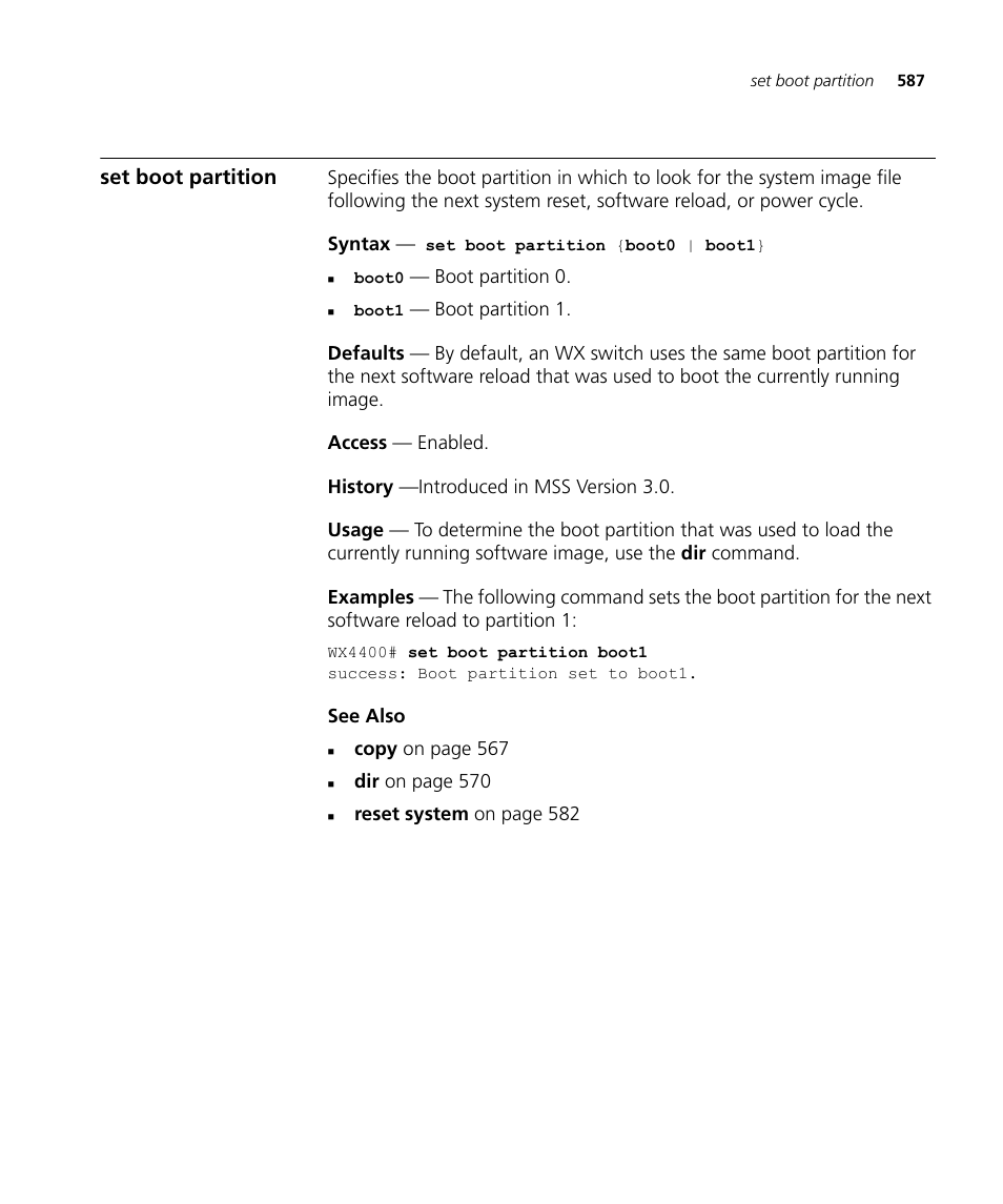 Set boot partition | 3Com Wireless LAN WX1200 User Manual | Page 587 / 646