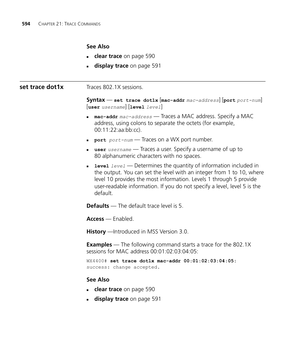 Set trace dot1x | 3Com Wireless LAN WX1200 User Manual | Page 594 / 646