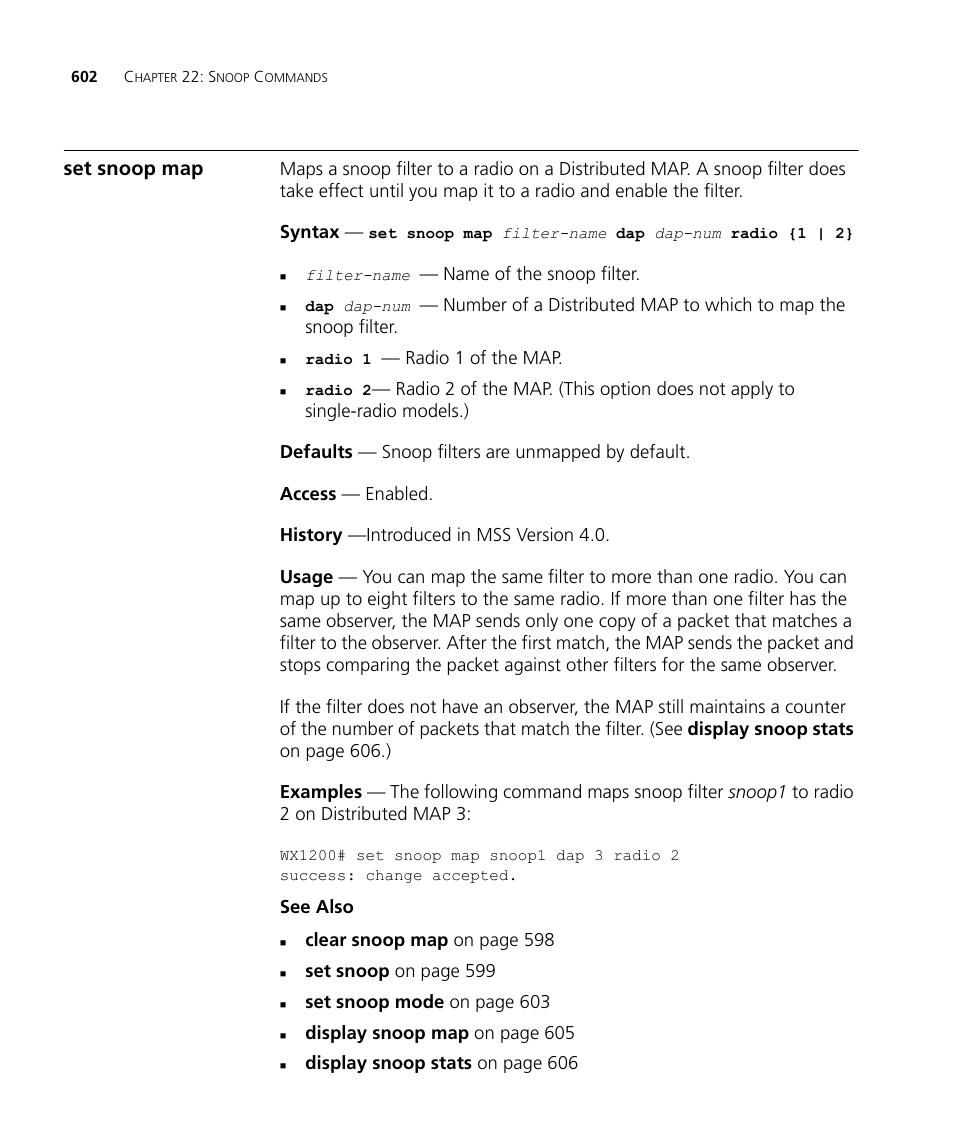 Set snoop map | 3Com Wireless LAN WX1200 User Manual | Page 602 / 646