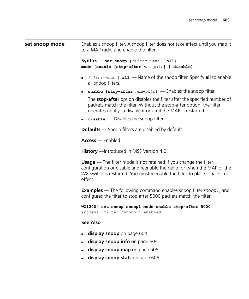Set snoop mode | 3Com Wireless LAN WX1200 User Manual | Page 603 / 646