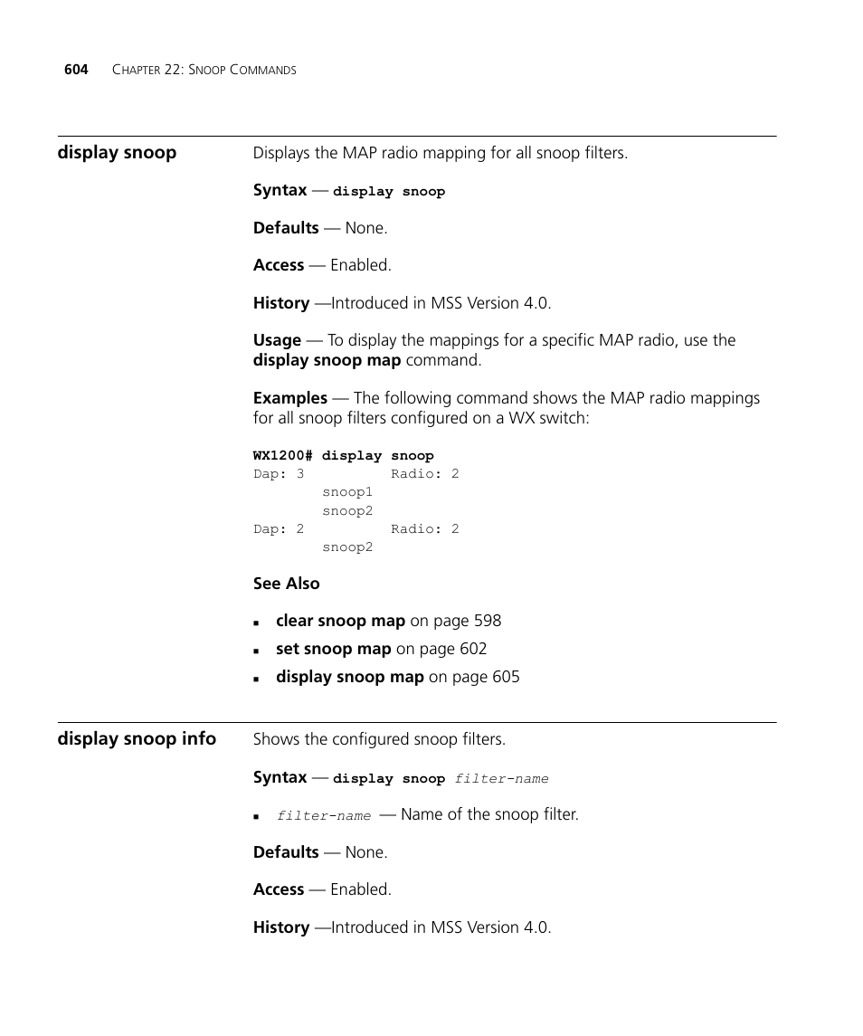 Display snoop, Display snoop info | 3Com Wireless LAN WX1200 User Manual | Page 604 / 646