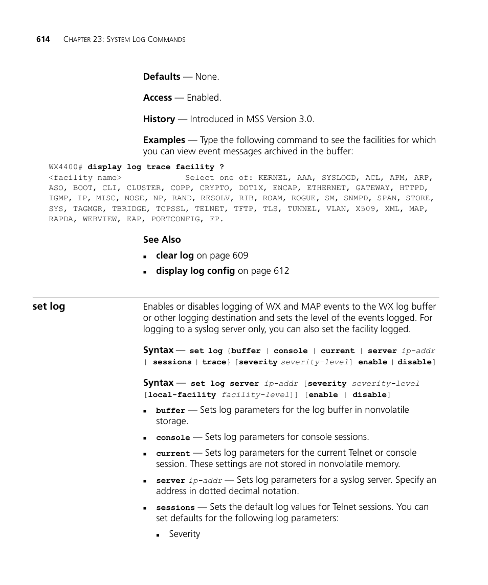 Set log | 3Com Wireless LAN WX1200 User Manual | Page 614 / 646