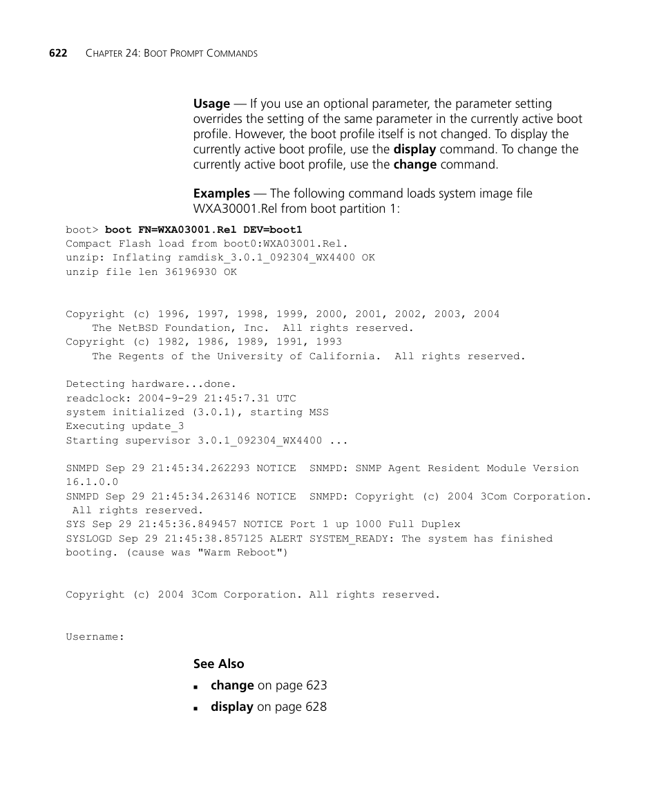 See also, Change on page 623, Display on page 628 | 3Com Wireless LAN WX1200 User Manual | Page 622 / 646
