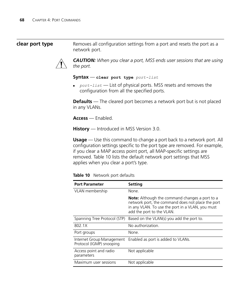 Clear port type | 3Com Wireless LAN WX1200 User Manual | Page 68 / 646