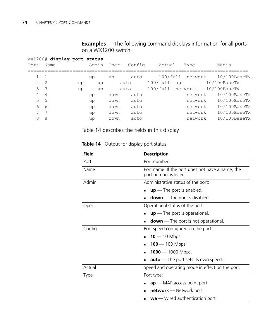 Table 14 descr ibes the fields in this display | 3Com Wireless LAN WX1200 User Manual | Page 74 / 646