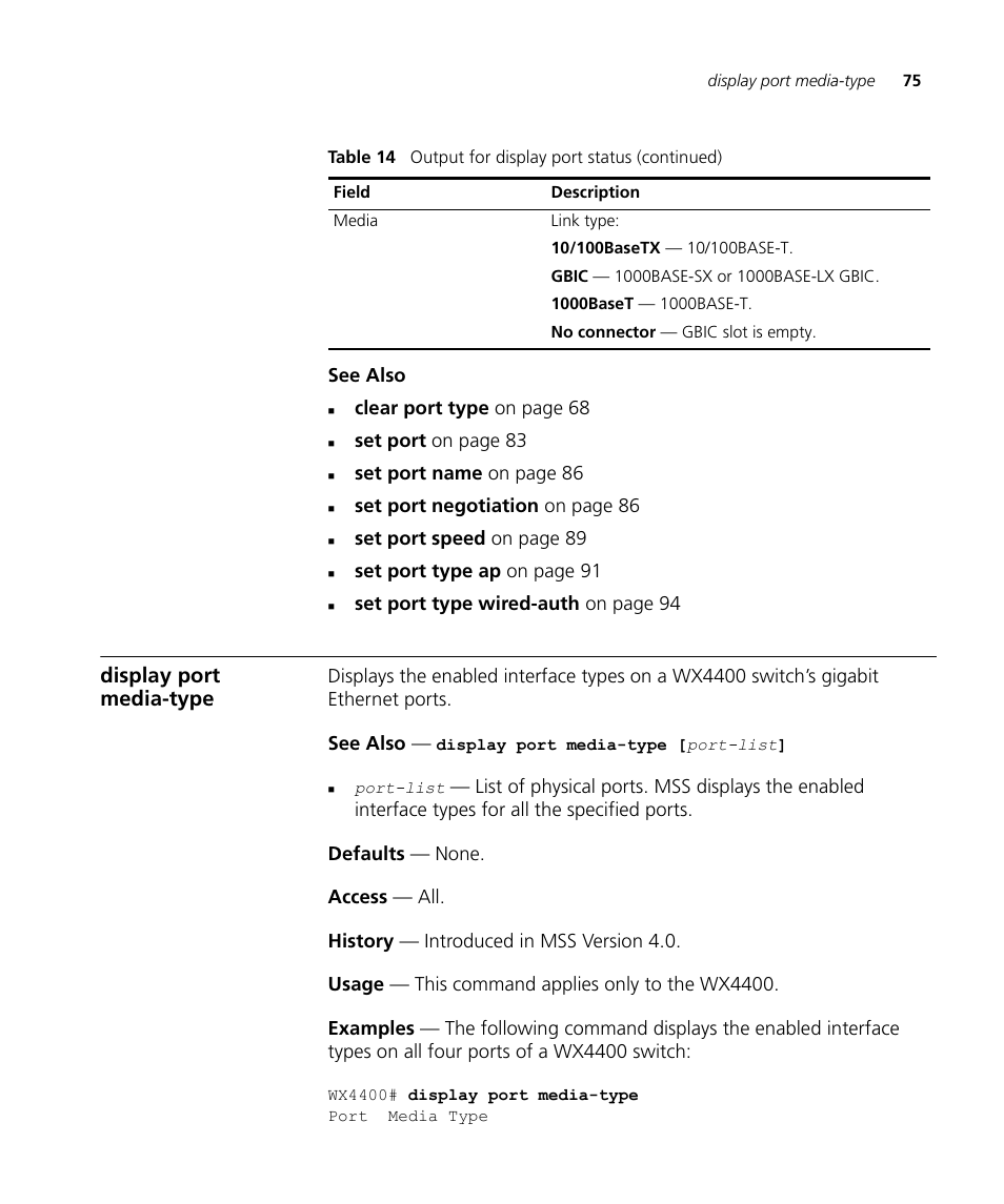 Display port media-type | 3Com Wireless LAN WX1200 User Manual | Page 75 / 646