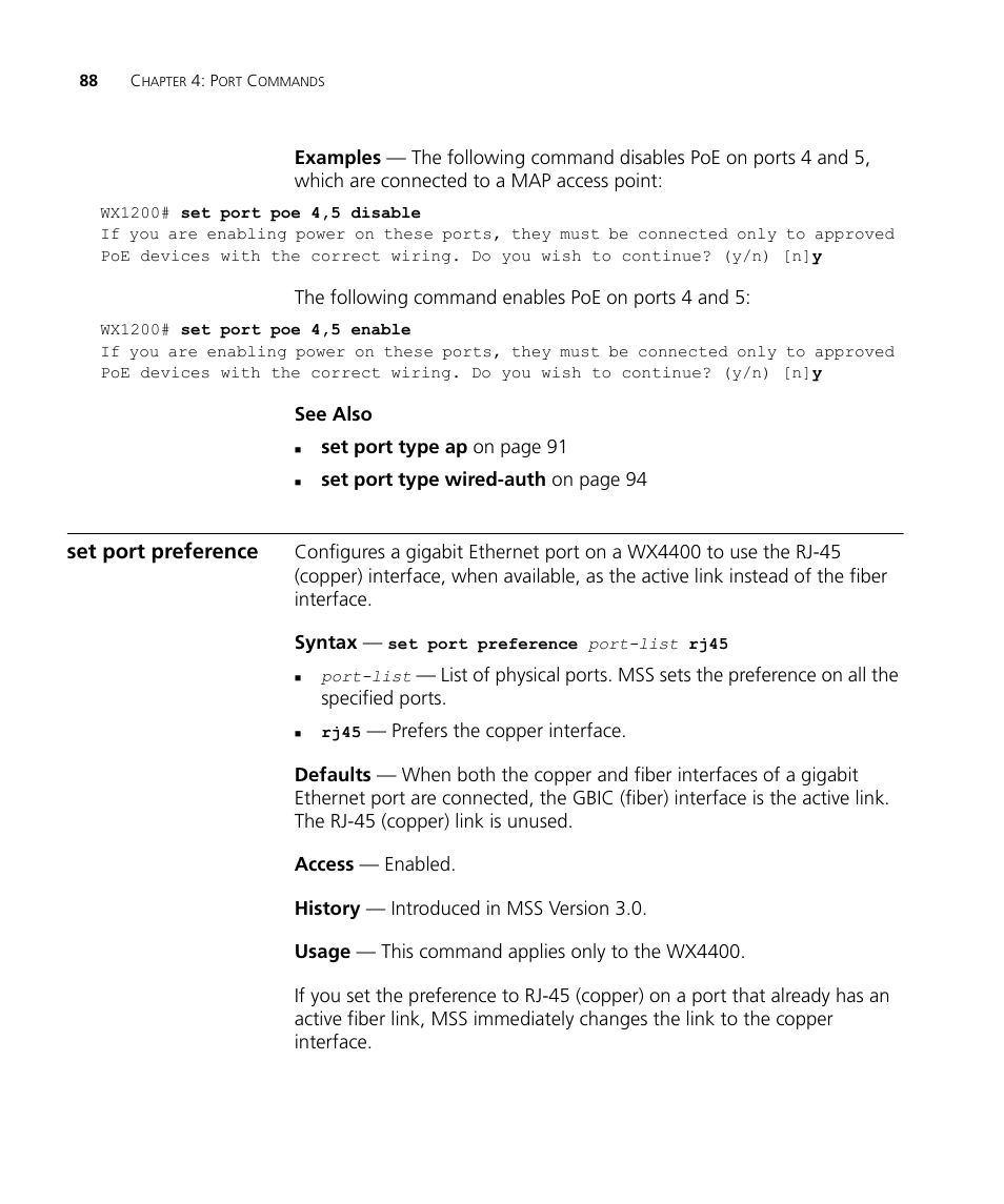 Set port preference | 3Com Wireless LAN WX1200 User Manual | Page 88 / 646