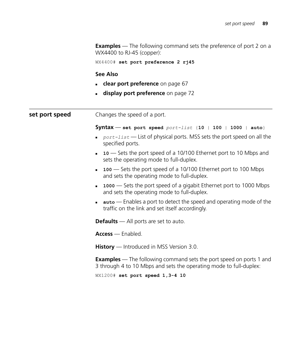 Set port speed | 3Com Wireless LAN WX1200 User Manual | Page 89 / 646