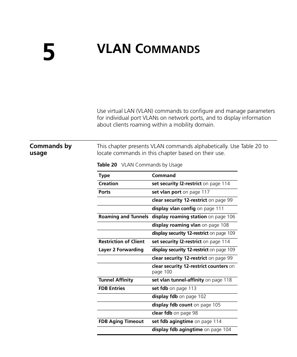 Vlan commands, Commands by usage, Vlan c | Ommands | 3Com Wireless LAN WX1200 User Manual | Page 97 / 646