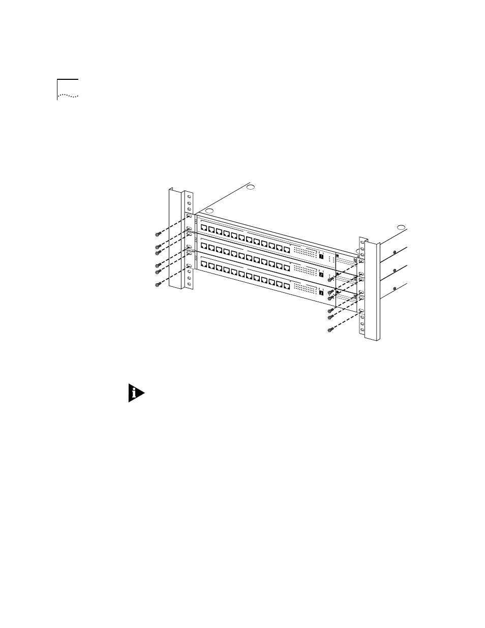 6 attach brackets to both sides of the other hubs, 7 insert each hub into the rack and fasten each on, Figure2-3 installing a hub stack in a rack | 8 repeat steps 2 through 7 when placing additional, 9 for each hub, plug one end of the power cord int, Fms 100-tx h, Figure 2-3 installing a hub stack in a rack, Activity, Link partition clsii, Clsi pwr fan fail overtemp collision | 3Com 100 TX User Manual | Page 18 / 64