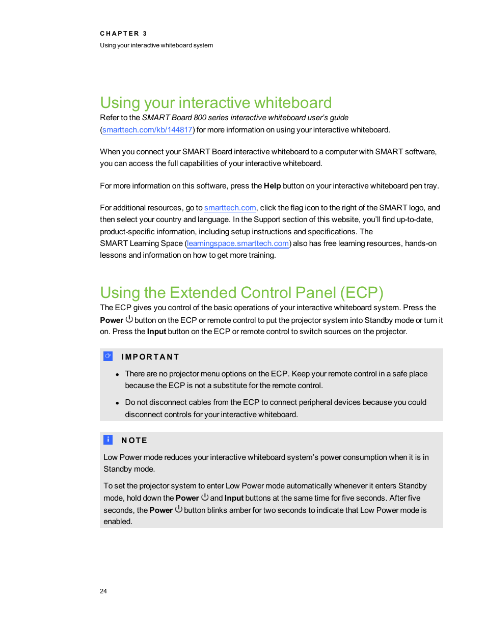 Using your interactive whiteboard, Using the extended control panel (ecp) | Smart Technologies 800ix-SMP User Manual | Page 34 / 100