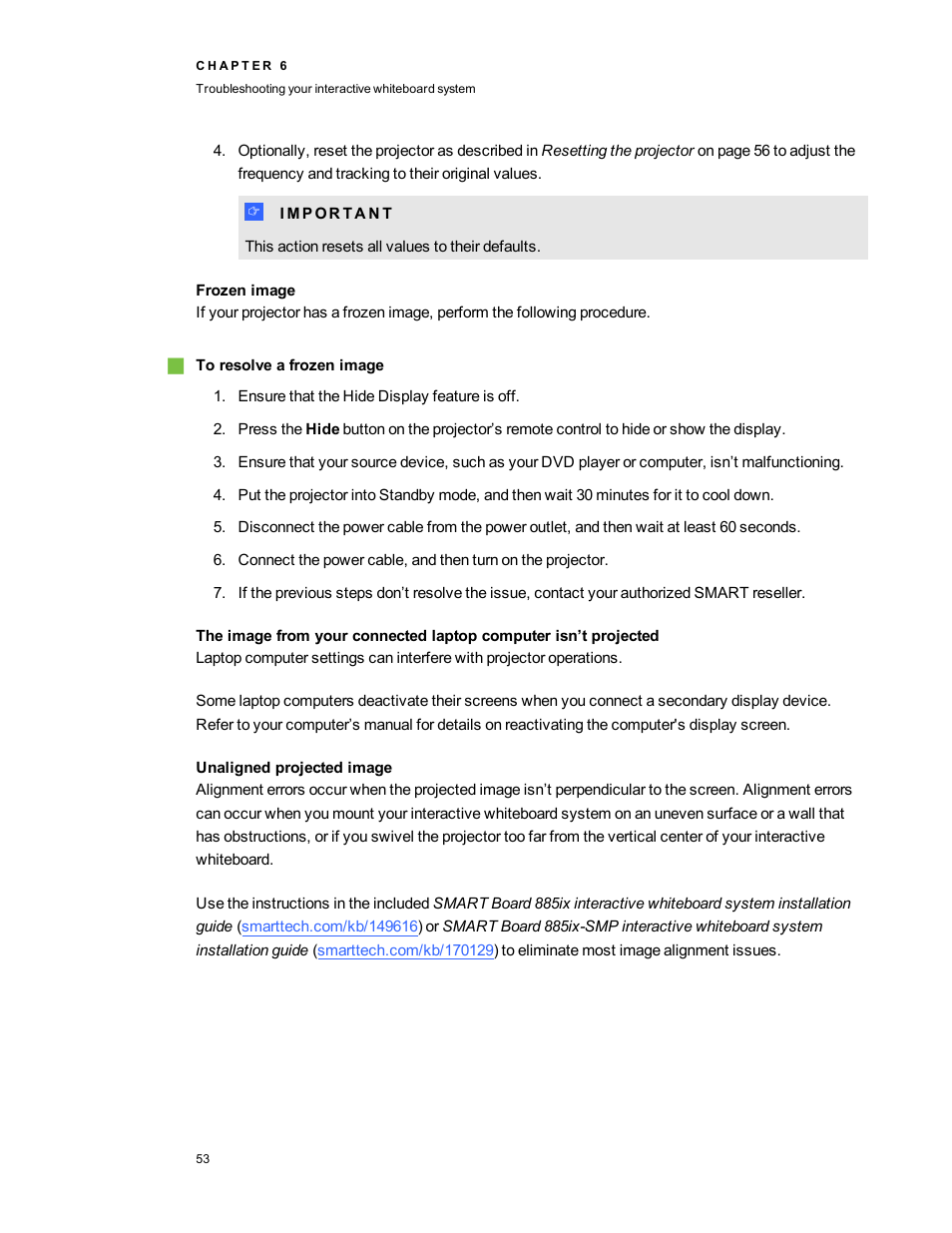 Frozen image, Unaligned projected image | Smart Technologies 800ix-SMP User Manual | Page 63 / 100