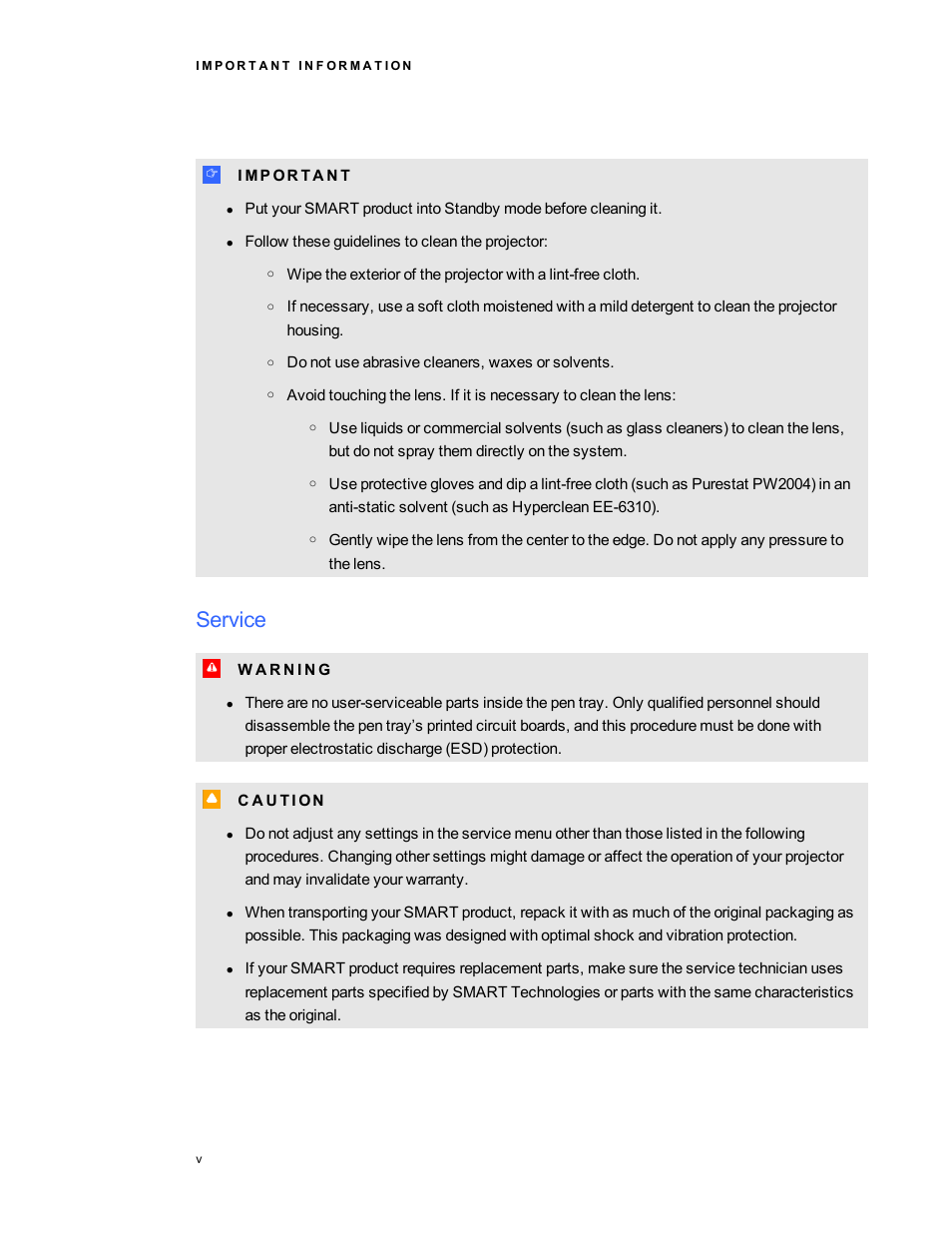 Service | Smart Technologies 800ix-SMP User Manual | Page 7 / 100