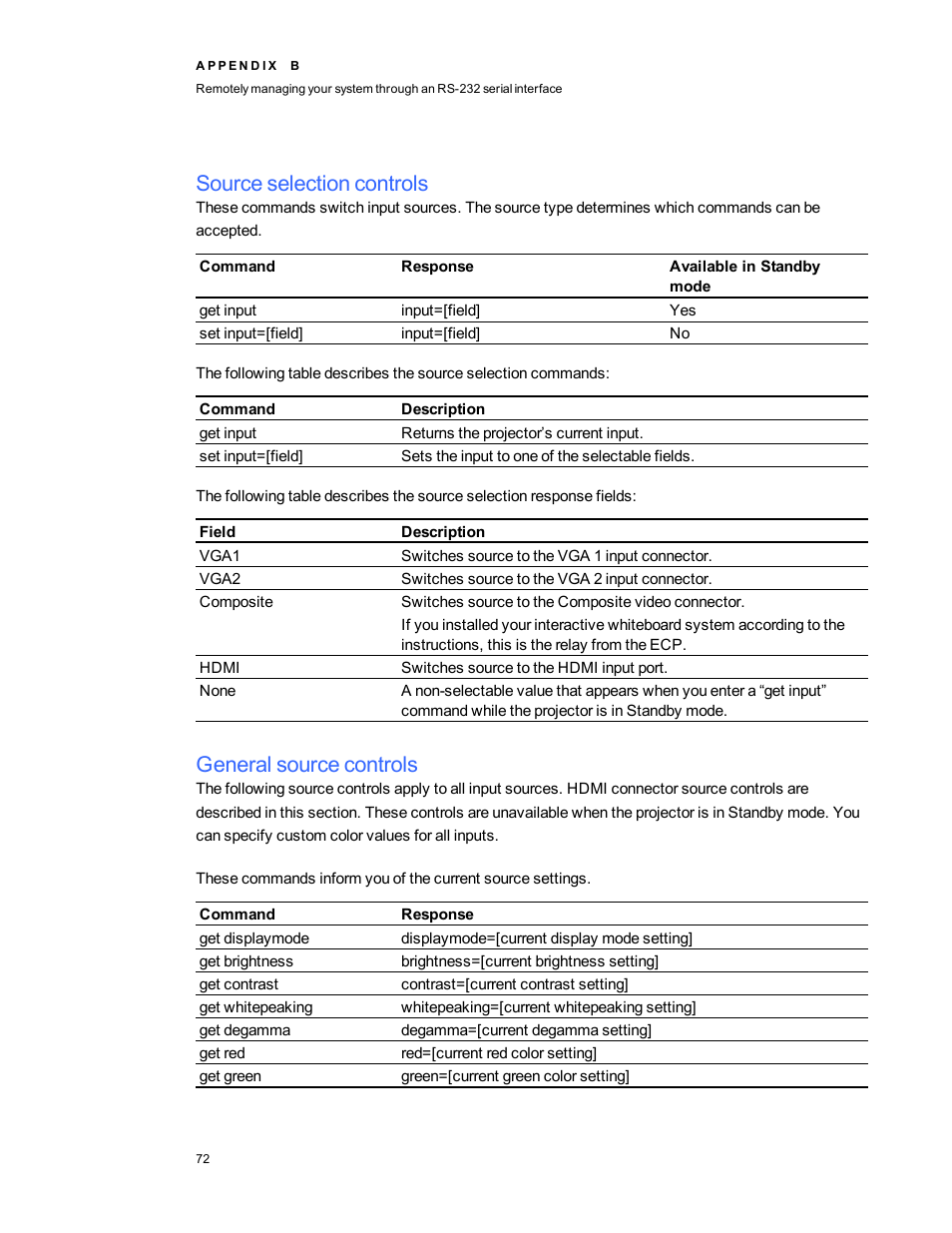 Source selection controls, General source controls | Smart Technologies 800ix-SMP User Manual | Page 82 / 100