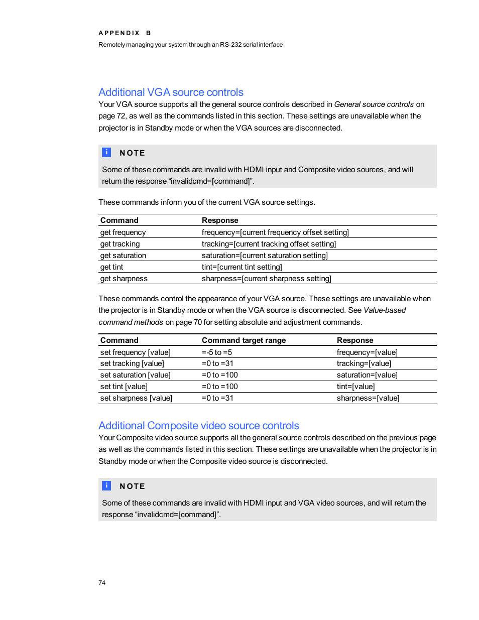 Additional vga source controls, Additional composite video source controls | Smart Technologies 800ix-SMP User Manual | Page 84 / 100