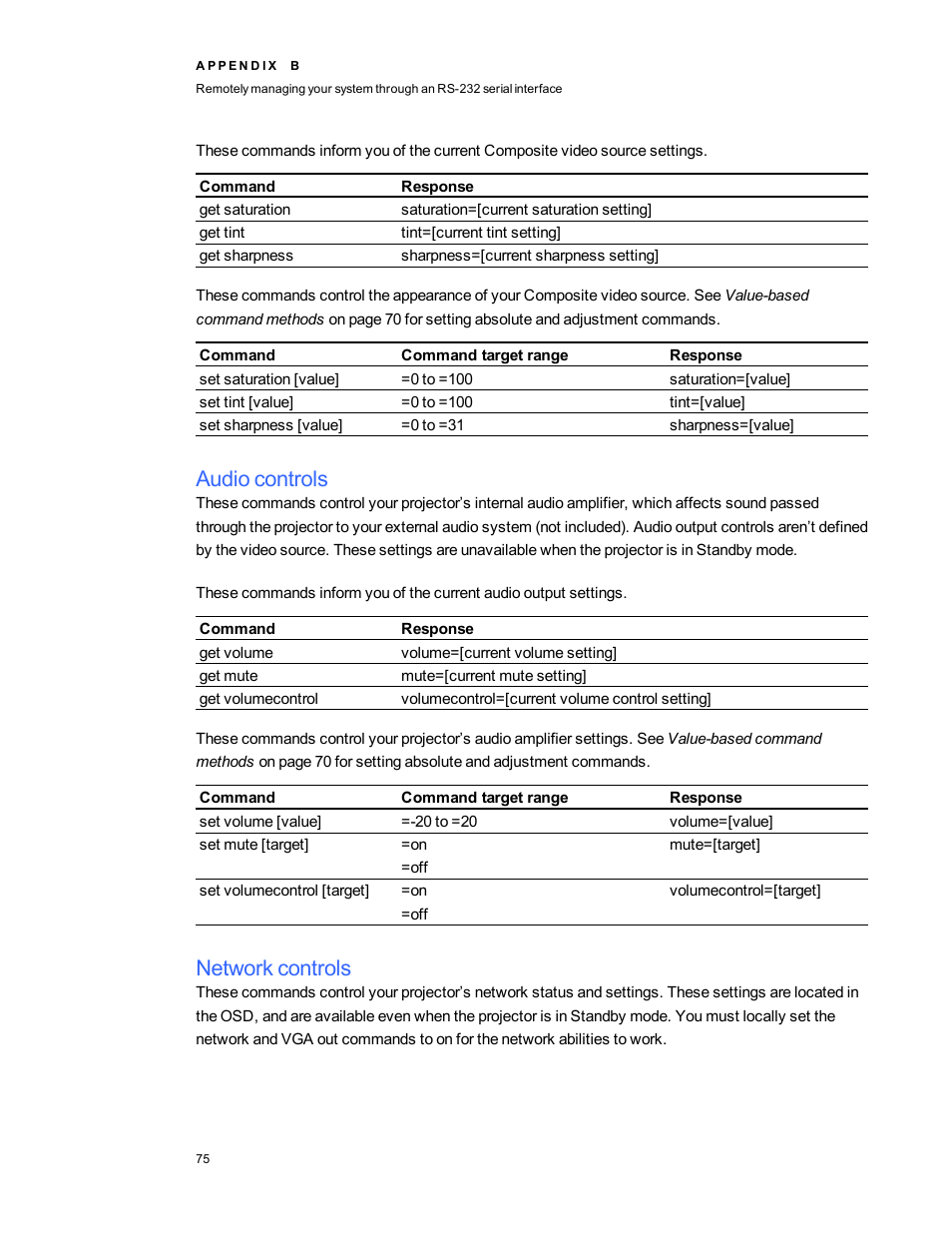 Audio controls, Network controls | Smart Technologies 800ix-SMP User Manual | Page 85 / 100