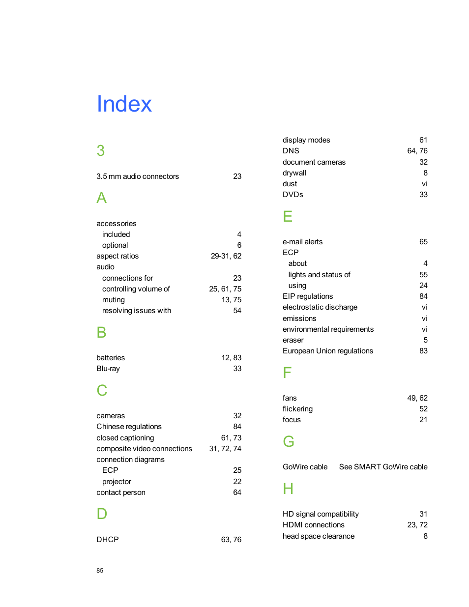 Index | Smart Technologies 800ix-SMP User Manual | Page 95 / 100